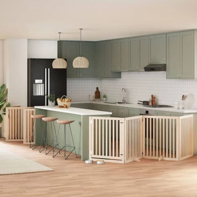 vidaXL Dog Gate with Door Foldable 10 Panels 800cm Poplar Wood, Brown 3155671