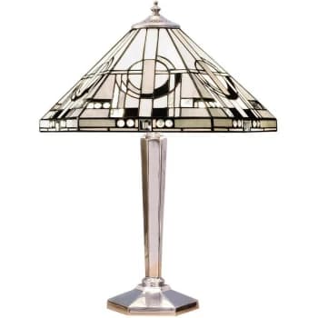 Interiors Metropolitan - 2 Light Medium Table Lamp Polished Aluminium, Tiffany Glass, E27