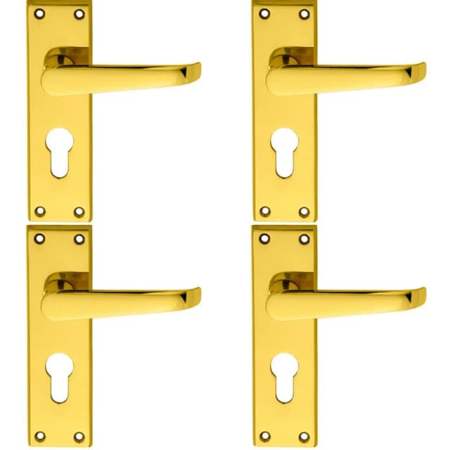 Loops 4x PAIR Straight Victorian Lever on Euro Lock Backplate 150 x 43mm Brass Metallics