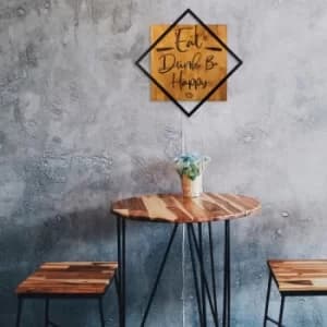 Eat, Drink Be, Happy Walnut Black Decorative Wooden Wall Accessory
