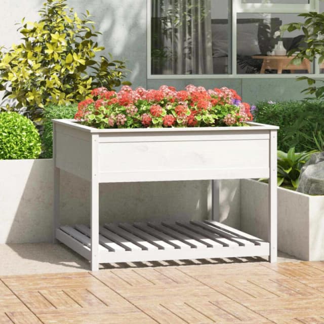 VIDAXL Planter with Shelf White 111.5x111.5x81cm Solid Wood Pine Vidaxl 823802