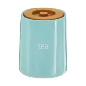 Tea Canister in Blue Ceramic with Bamboo Lid