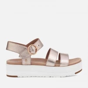 UGG Womens Leedah Leather Flatform Sandals - Rose Gold Metallic - UK 3