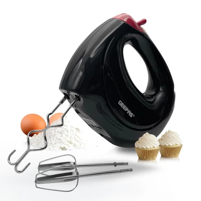 Geepas 150W Electric Hand Held Mixer Electric Whisk 7 Speed Turbo & Eject Button Black