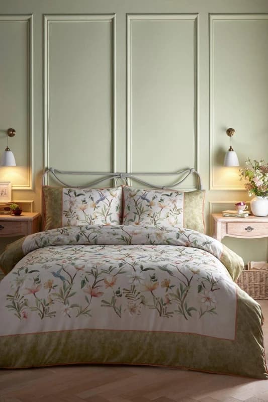 Appletree 'Fiorella' 100% Cotton Floral & Bird Print Duvet Cover Set in Natural Size: Double Natural Unisex Double