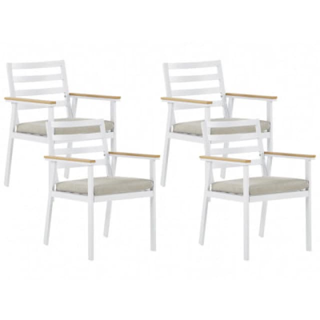 Beliani Set Of 4 Garden Chairs With Cushions Cavoli Metal Beige