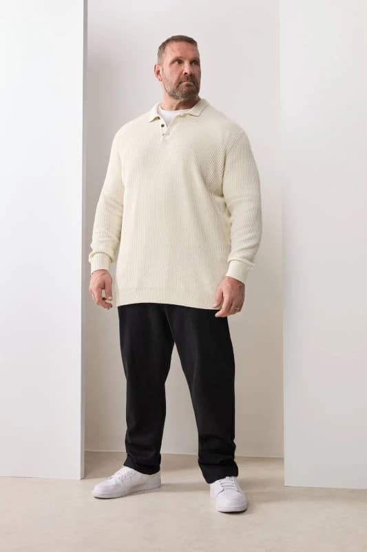 BadRhino Mens Chunky Knit Collared Jumper in Natural Size: 5-6XL Natural Male 5-6XL