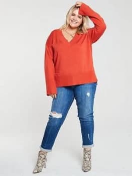 Oasis Curve V Neck Step Hem Vicky Jumper - Orange