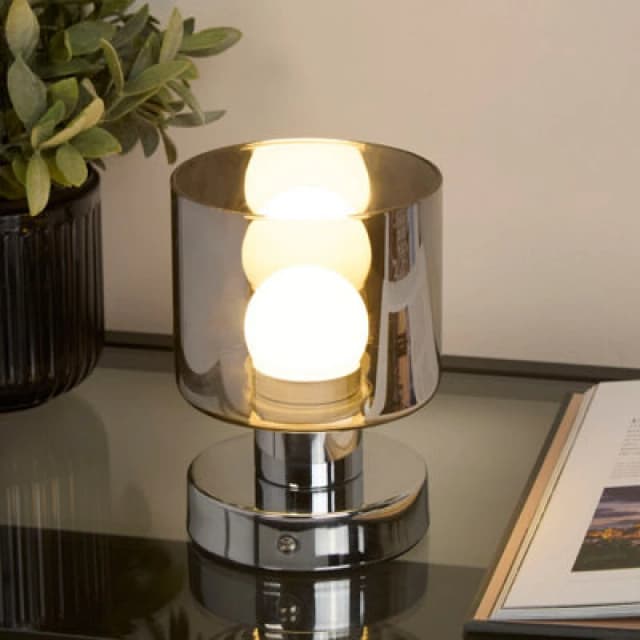 SO'HOME Rechargeable Chrome Smoked Glass Table Lamp chrome ONE SIZE