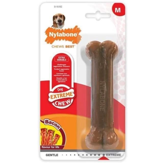 NYLABONE Chew Toys - Nylabone - Durabone - Bacon - Medium - Durable Nylon S6100994