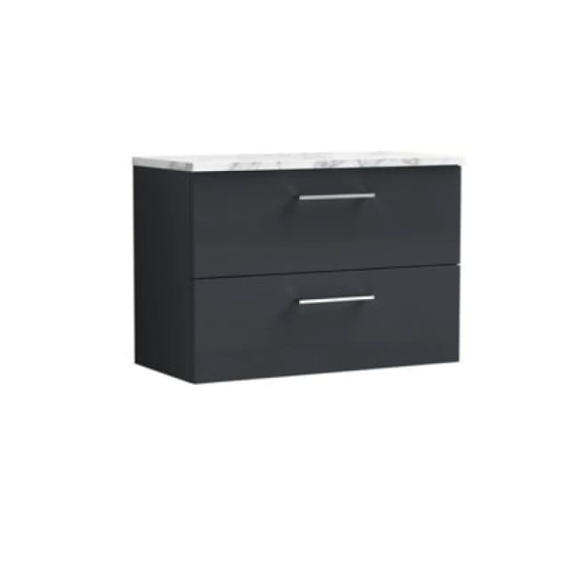 NUIE Nuie - Arno Wall Hung 2-Drawer Vanity Unit with Carrera Marble Worktop 800mm Wide - Satin Anthracite ARN1426LCM