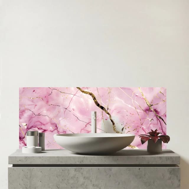 Warren Reed - Designer Polished Rose Marble Effect Glass Bathroom Splashback in Pink Pink Unisex