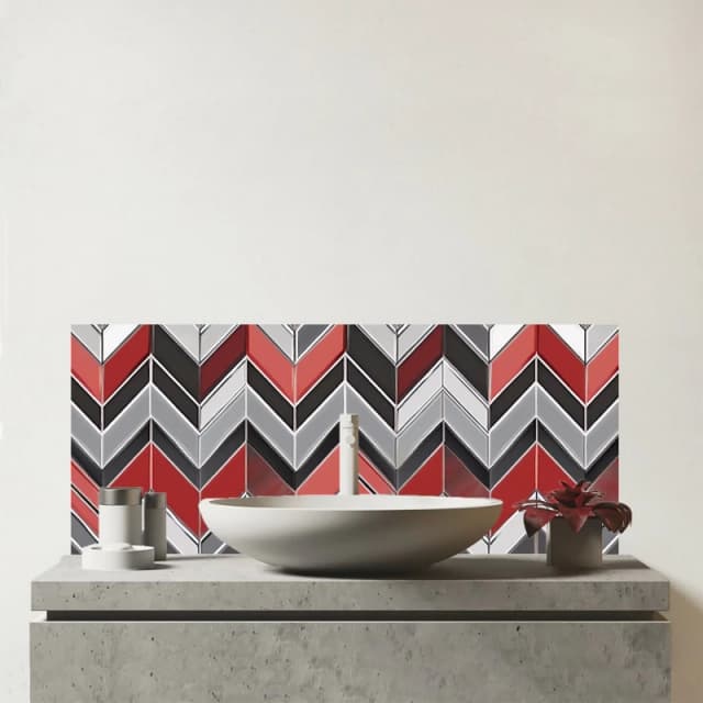 Warren Reed - Designer Red Grey Geometric Pattern Glass Bathroom Splashback Grey Unisex
