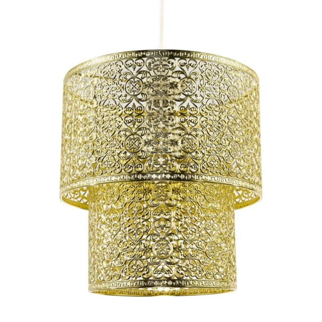 Happy Homewares Moroccan Double Drum Tier East Fit Pendant Shade in Polished Gold Gold Unisex
