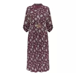 Mela London Burgundy Ditsy Daisy Pleated Midi - Red