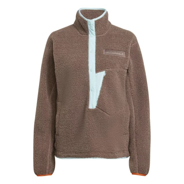 adidas Terrex Xploric High Pile Fleece Pullover Sweatshirt Womens 1/4 Zip Fleece Tops 10 (S) Brown 44147605350