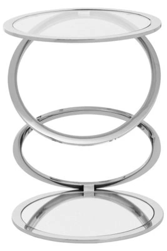 Orsina Clear Glass End Table With Warm Metallic Frame, Luxe Interlocking Gold Ring Base, Modern Glass Top