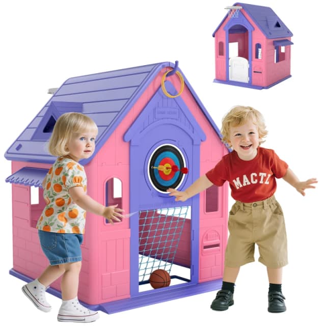 AIYAPLAY Playhouse for Kids Outdoor Indoor, 5 in 1 Garden House, Pink 345-031V00PK