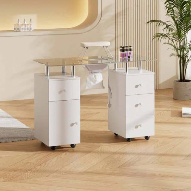 SHEONLY Mobile Manicure Table with Wheels & Dust Collector White unisex One size