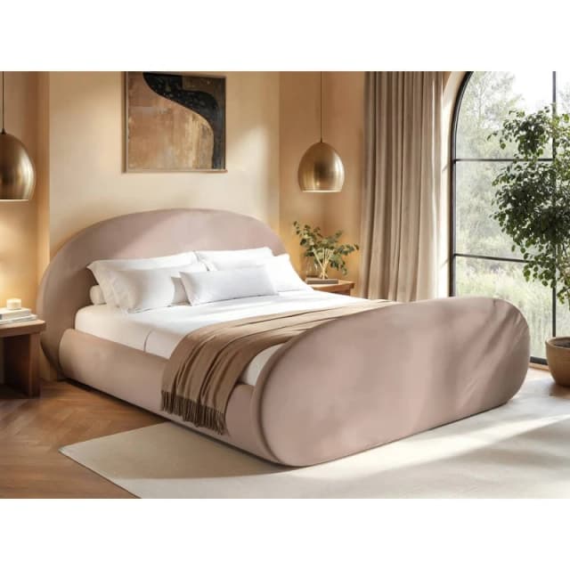 Flair Amos Oval Headboard Side Lift Ottoman Bed Beige Velvet Size: Double Beige Unisex Double