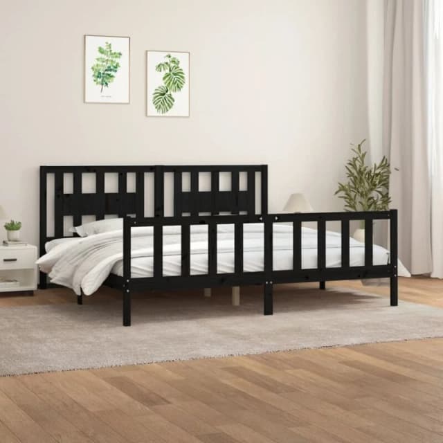 VIDAXL Bed Frame without Mattress Black Solid Wood Pine 200x200cm Vidaxl 3188190