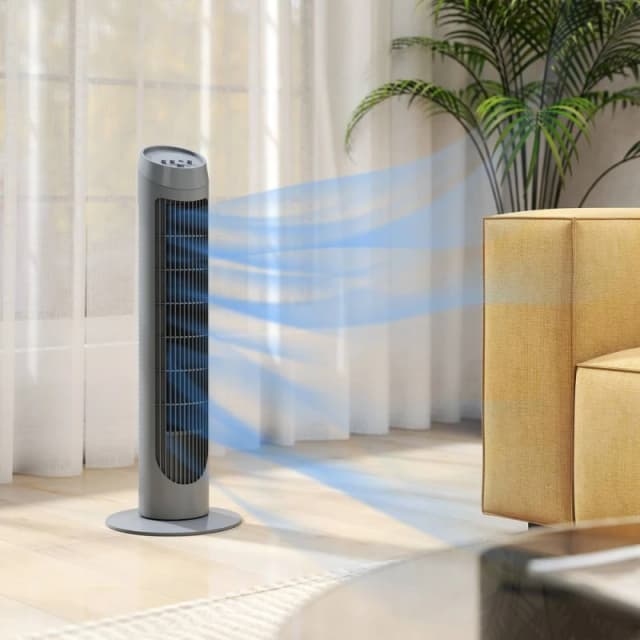 HOMCOM 75cm Tower Fan Noise Reduction Wind 3-Level Cool ABS Indoor Grey Grey Unisex
