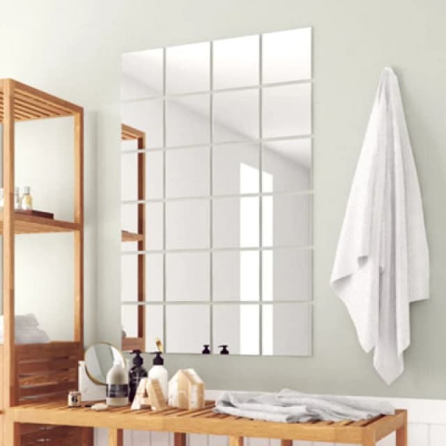 vidaXL 24x Mirror Tiles Square Glass Frameless Design Bedroom Bathroom Decor