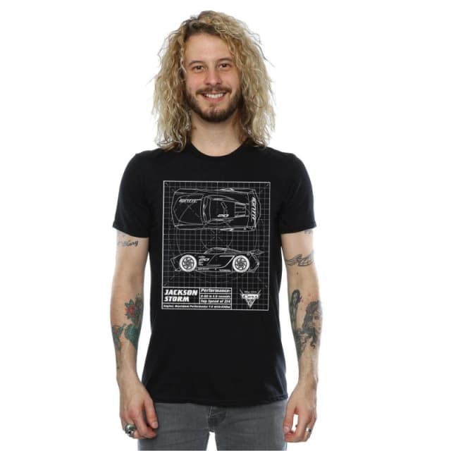 Disney Men Cars Jackson Storm Blueprint T-Shirt in Black Size: Small Black S Male 5057245932233