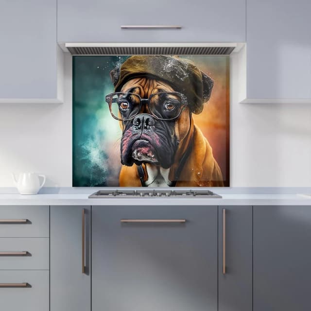 Warren Reed - Designer Boxer Dog Splashart Kitchen Splashback Size: 600mm x 750mm Multicolor Unisex 600mm x 750mm