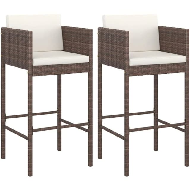VIDAXL Bar Stools 2 pcs with Cushions Brown Poly Rattan Vidaxl 8720286638323