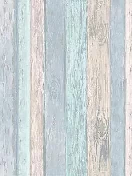 Coloroll Blue Distressed Wood Wallpaper