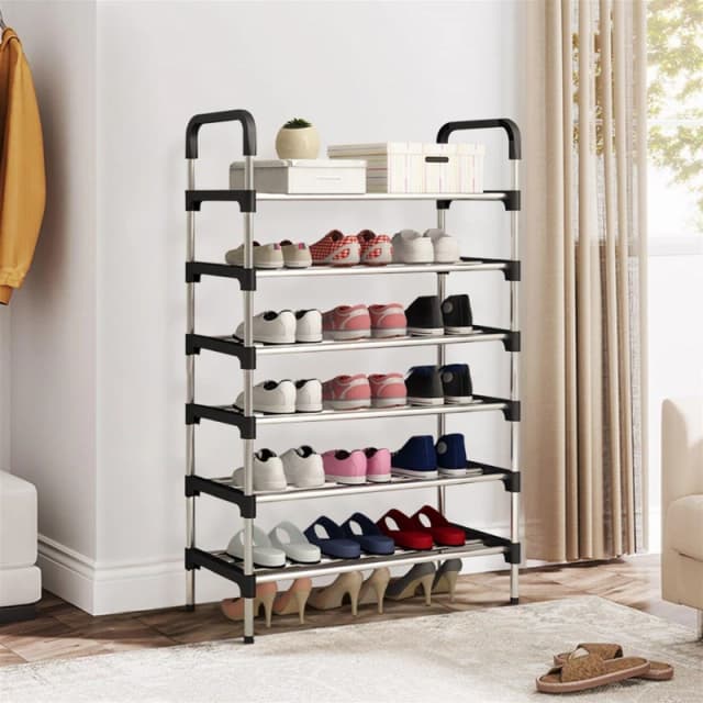 Cottonfy UK 6-Tier Stackable Shoe Rack - Black XL