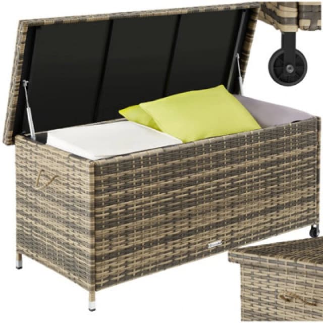 Tectake Storage Box Kiruna - Rattan Garden Furniture Cushion Storage 120 X 55 X 61.5cm - Nature