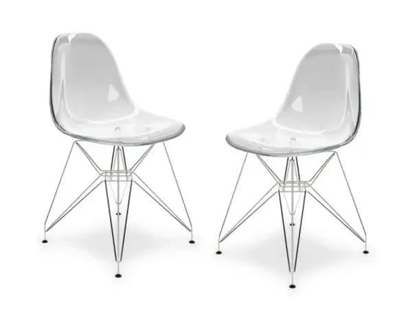 LPD Coco Set of 2 Clear and Silver Dining Chairs