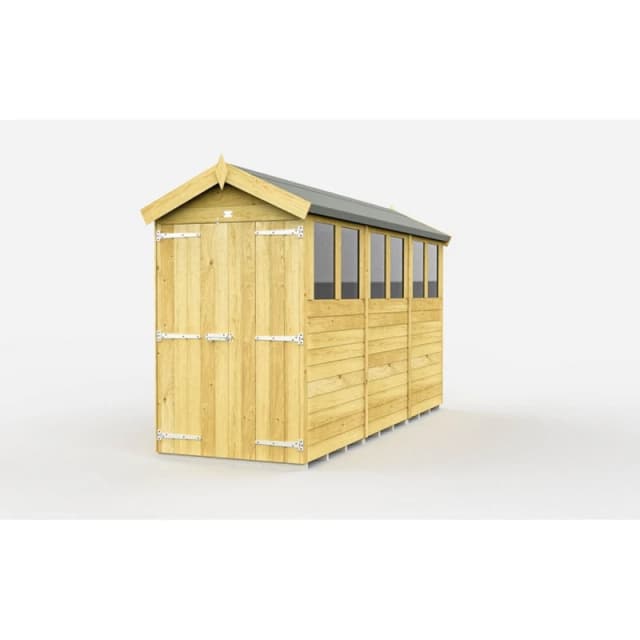 Buttercup Farm 4 x 12 Feet Apex Shed - Double Door W/ Windows - L358 x W118 x H217cm in Brown Brown Unisex