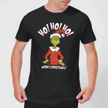 The Grinch Ho Ho Ho Smile Mens Christmas T-Shirt - Black - 3XL - Black