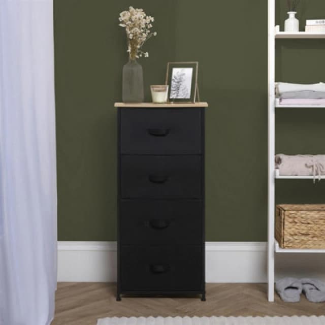 OHS OHS Fabric Cabinet Bedside 4 Drawers Storage Unit Home Organiser in Black One Size Unisex 5027434212255