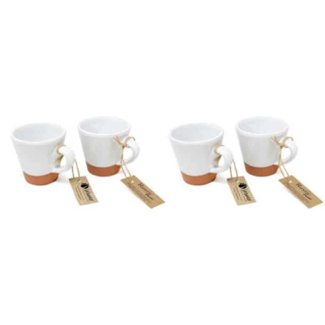 Verano Spanish Ceramics Rustic Pastel Half Dipped Terracotta Kitchen Set Of 4 Conical Cups White 9Cm