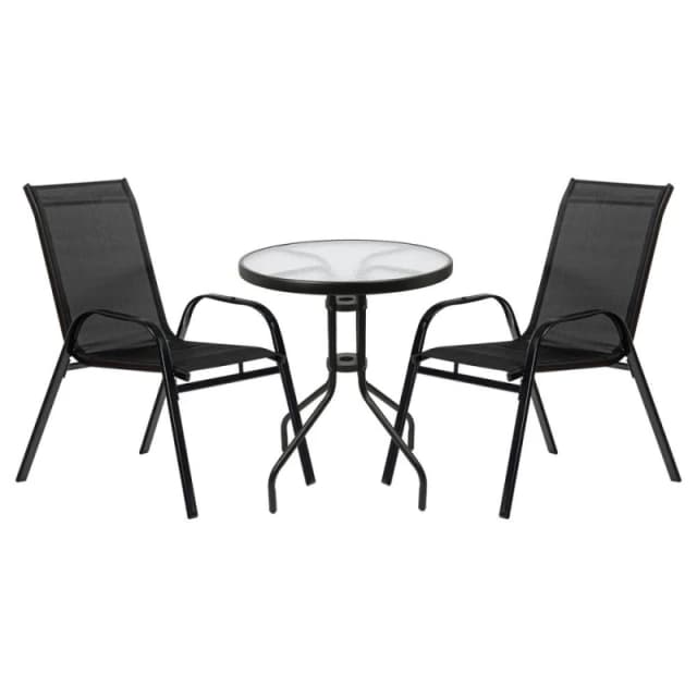 Harbour Housewares 3pc Sussex Round Glass Top Patio Bistro Set - Black Unisex