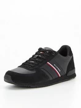 Tommy Hilfiger Iconic Runner Leather Mix Trainers - Black, Size 40, Men