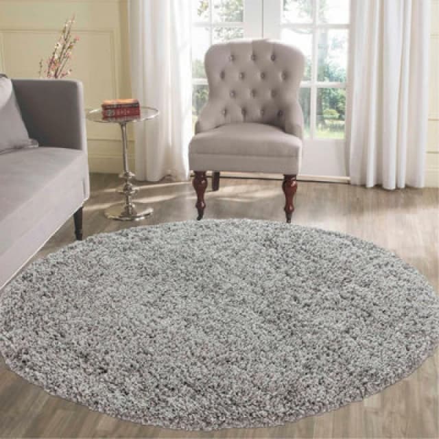 Desire Rugs Plain Living Room Shaggy Area Rugs Grey Round 120X120 Cm
