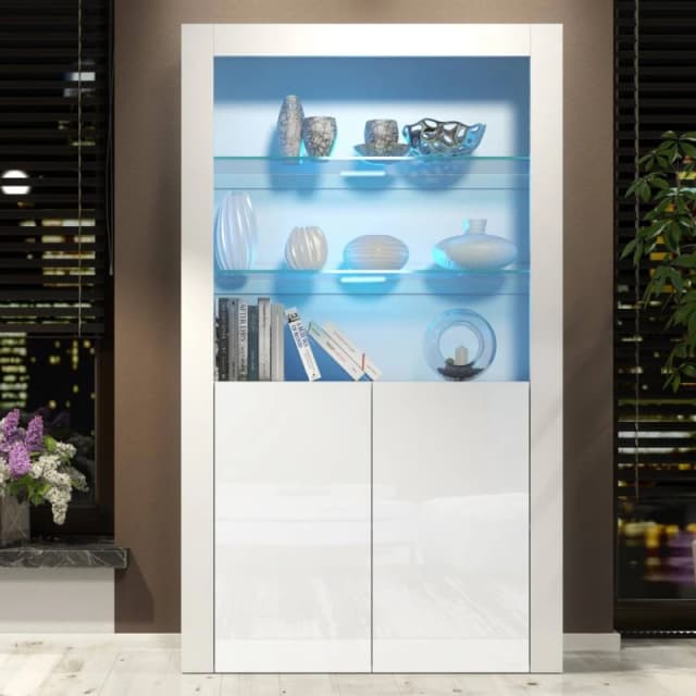 Creative Furniture Spectrum Display Cabinet 170cm - White with Gloss Doors & LED Lights White Unisex