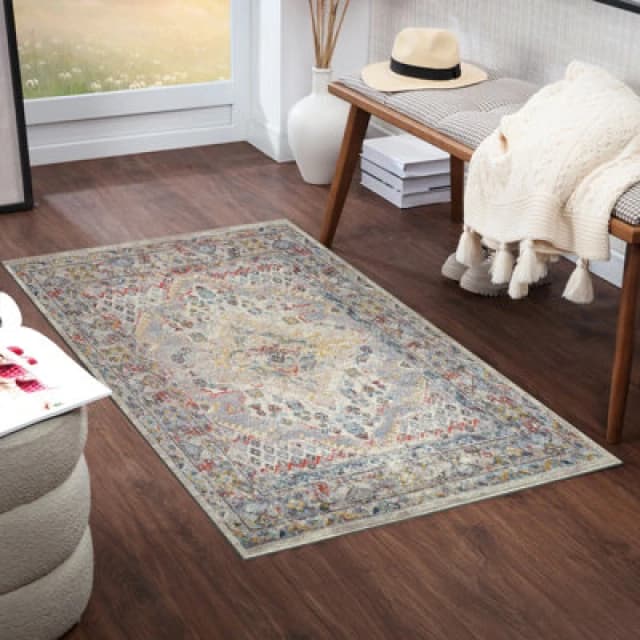 Livabliss Vintage Oriental Boho Taupe Jade Area Rug 80 X 150 Cm - Easy Care, Non Shedding, Ideal For Living Room & Bedroom