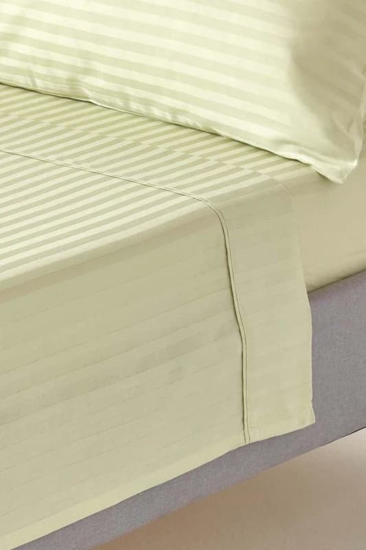 Homescapes Sage Green Egyptian Cotton Satin Stripe Flat Sheet 330 Tc, Super King