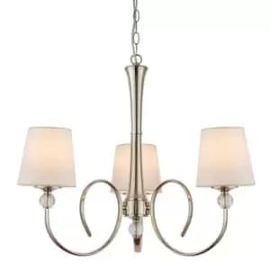 Luxury Hanging Ceiling Pendant Light Bright Nickel White Silk 3 Lamp Chandelier