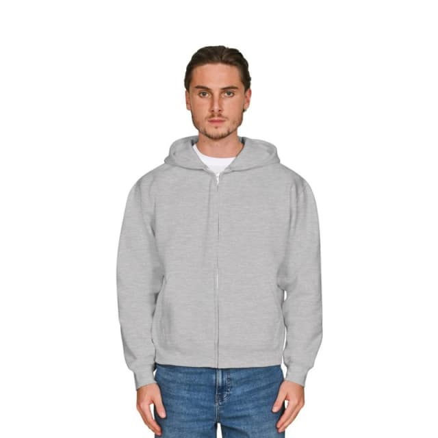 Casual Classics Mens Premium Combed Cotton Boxy Oversized Full Zip Hoodie in Grey Size: XS Grey Male XS