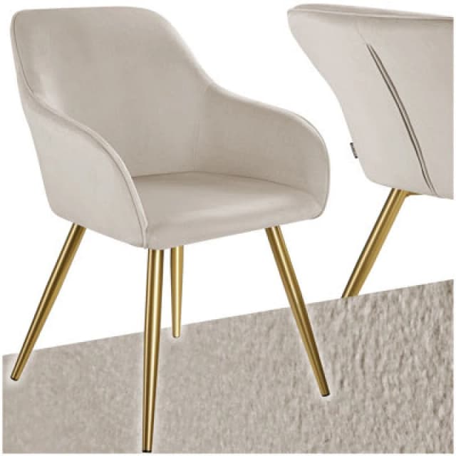 Tectake 1 Chair Marilyn With Velvet Cover, Gold Steel Legs And Plush Padding - Taupe/gold