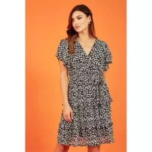 Mela London Black Floral Wrap Skater Dress - Black