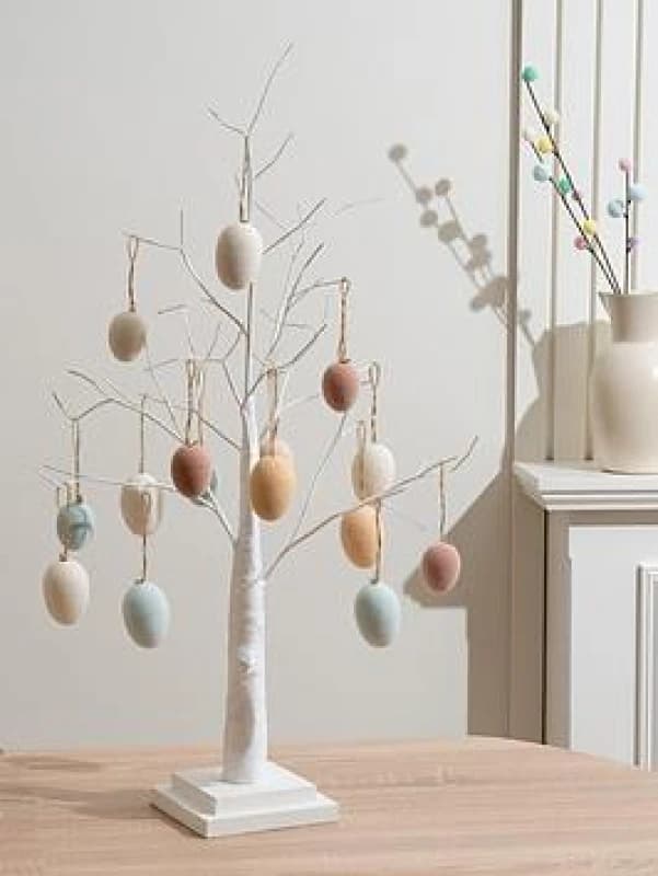 SO'HOME 70cm Twig Tree & Hanging Egg Decorations in Soft Touch Pastels (15pc) White ONE SIZE
