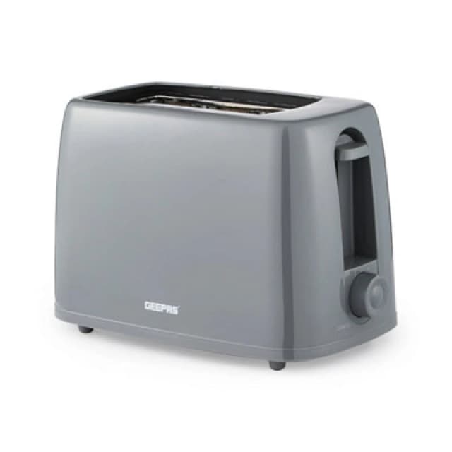 Geepas 2 Slice Bread Toaster 6 Level Browning Control with Crumb Tray Small Slot Grey